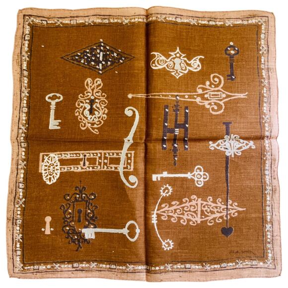 Jeanne Miller Handkerchief Vintage Skeleton Keys Lock Doorknob Hinges Victorian - Picture 7 of 8